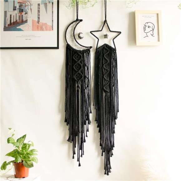 Star Moon Macrame Wall Pediments, Star Moon Dream Catcher, Boho Decor - Picture 5 of 14